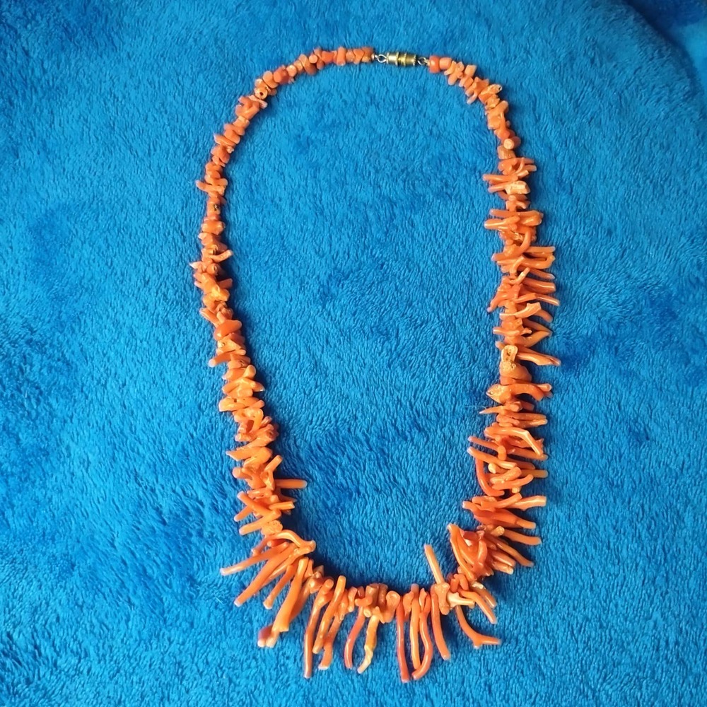 Vintage Natural Orange Coral Branch Barrel Clasp Necklace